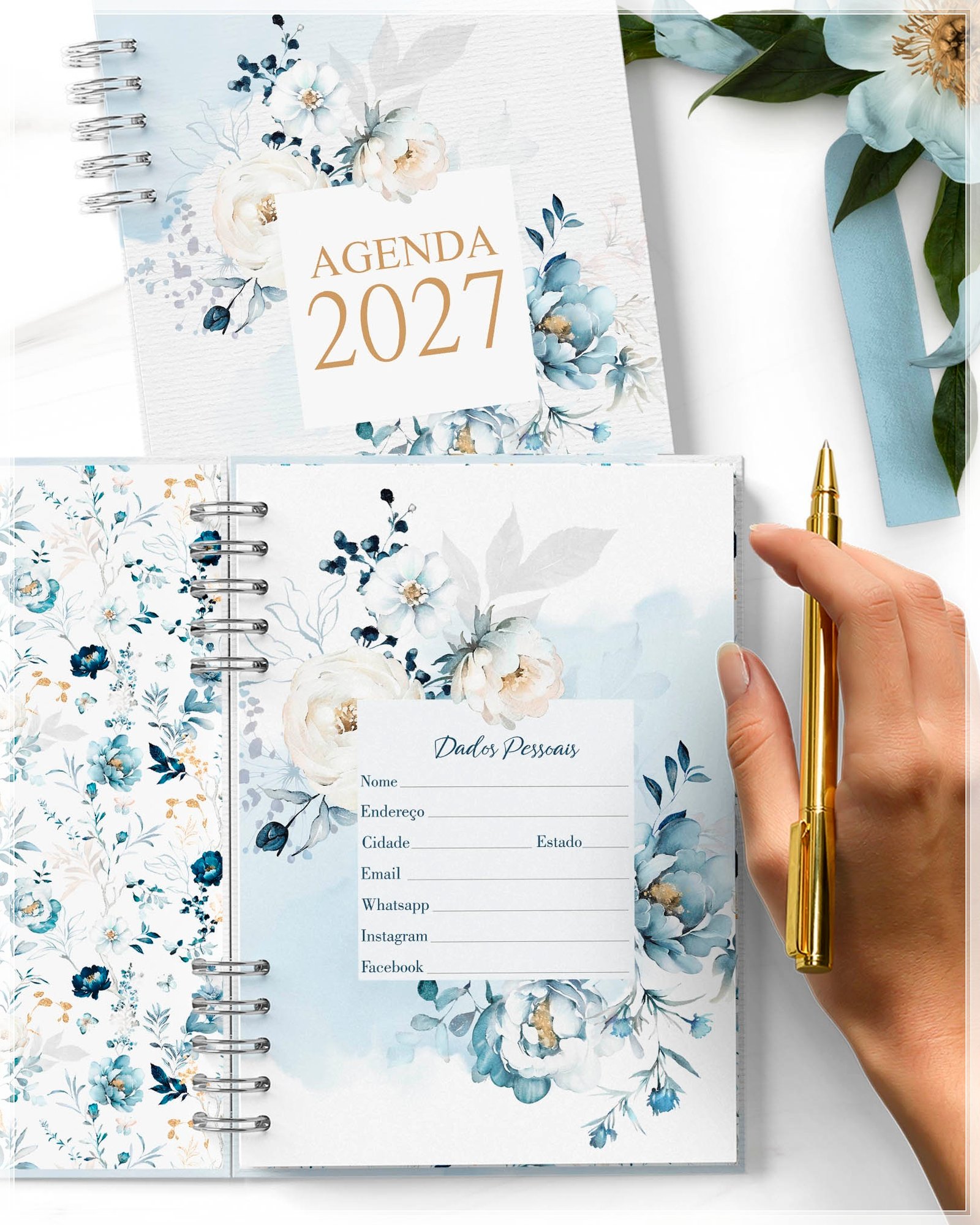 Encadernação Agenda Floral Azul 27