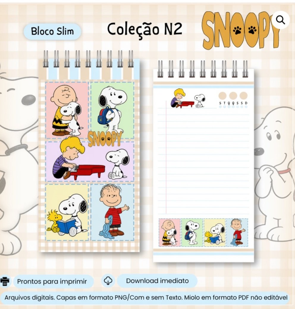 Encadernação Bloco Slim Colecão N2 Snoopy