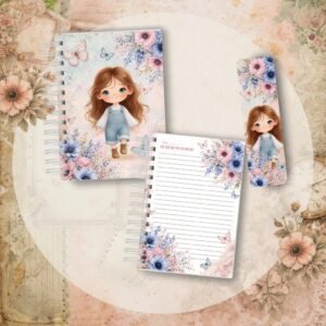 Encadernação Caderno Menina Floral