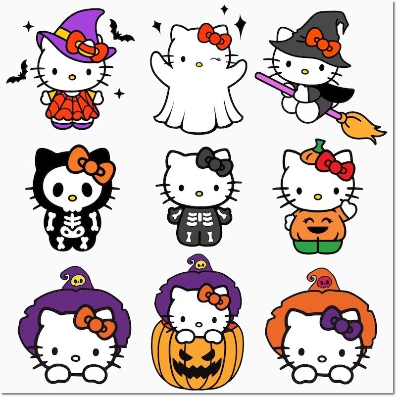 Arquivo De Corte Adesivo Adesivos Hello Kitty Halloween 1