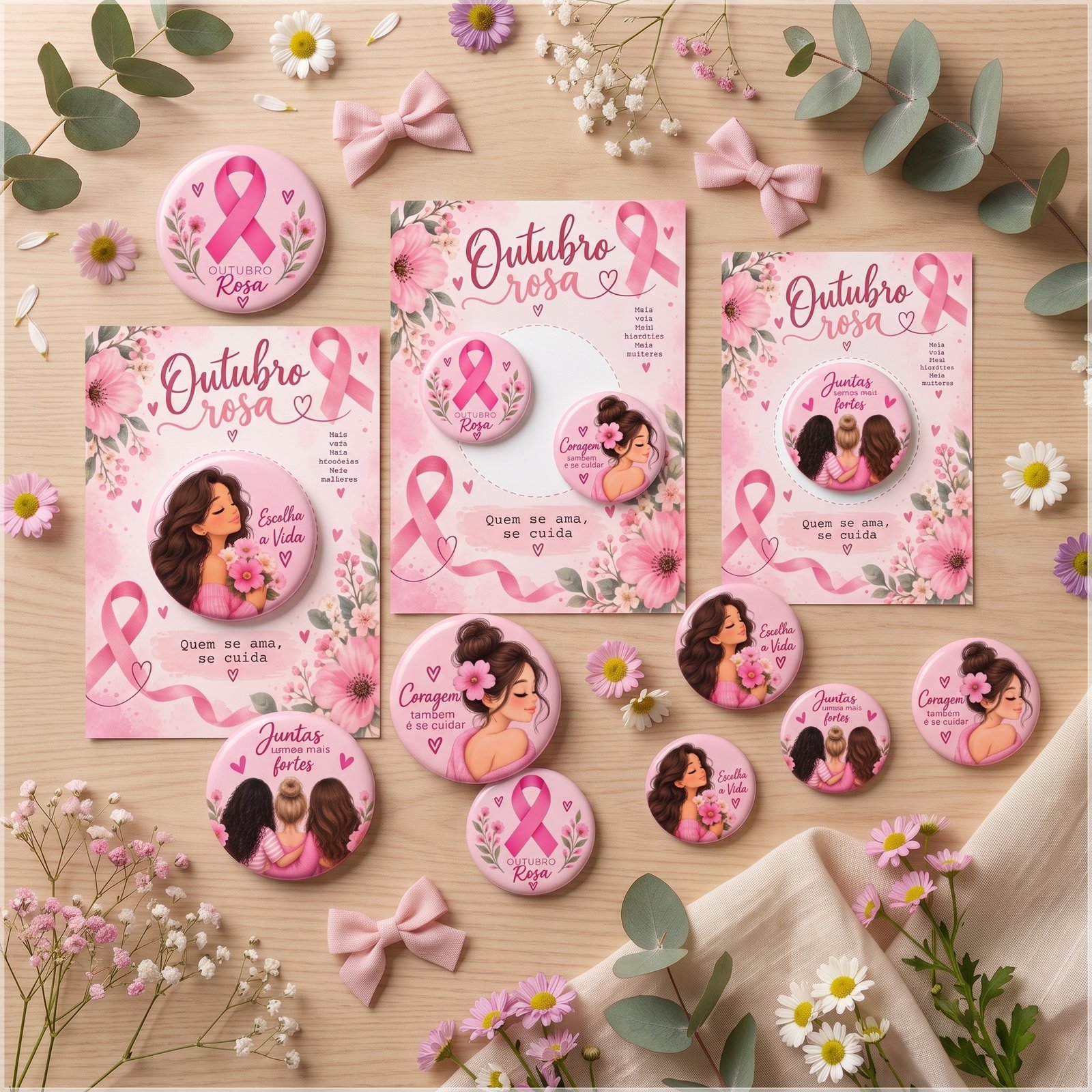 Arquivo De Corte Bottons Outubro Rosa 38mm 44mm 58mm 11