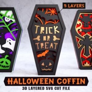 Arquivo De Corte Caixão Cemitério Coffin 3D Layered Halloween EPS 20