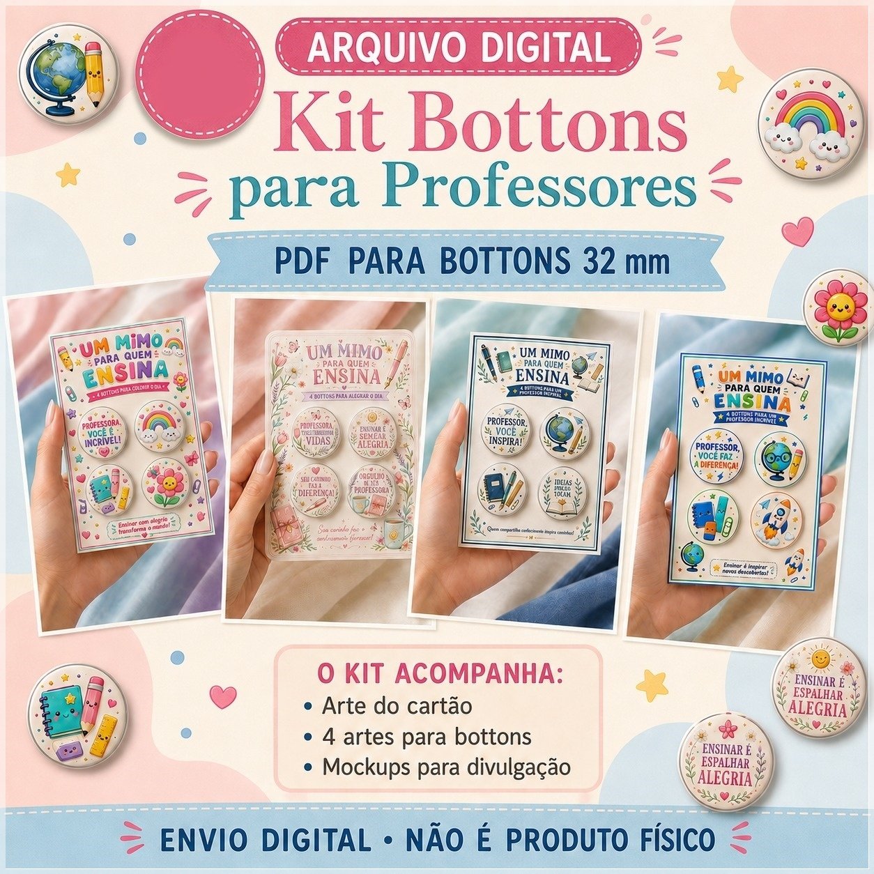 Arquivo De Corte Combo Bottons 32mm Dia Dos Professores 2
