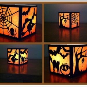 Arquivo De Corte Luminária Four Sided Silhouette Squares Farol Halloween 102