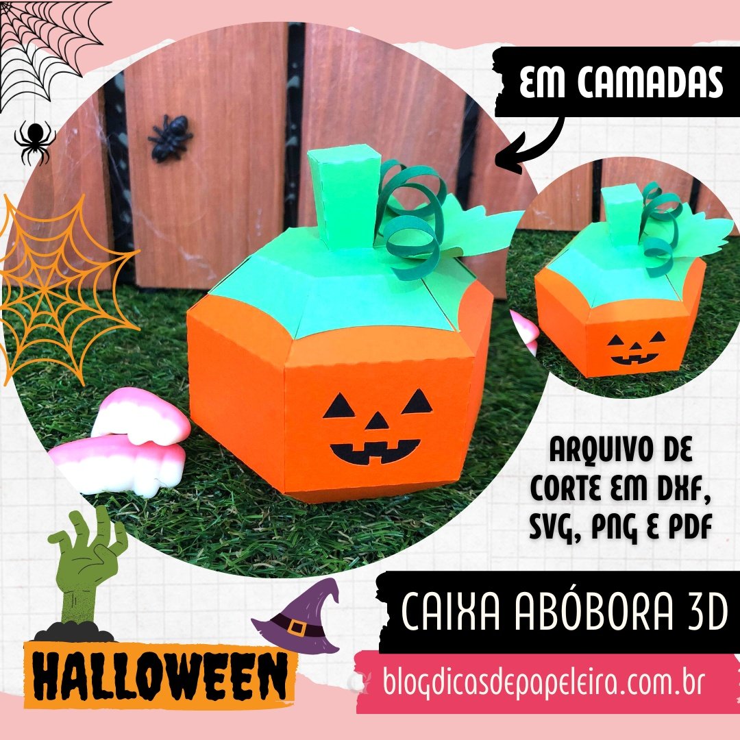 Arquivo De Corte Multiuso Diversas Caixa Abóbora 3D Halloween 3