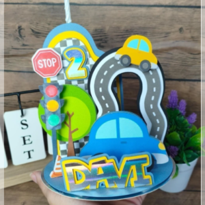 Arquivo De Corte Topo De Bolo Carrinhos Vela Cenário 2