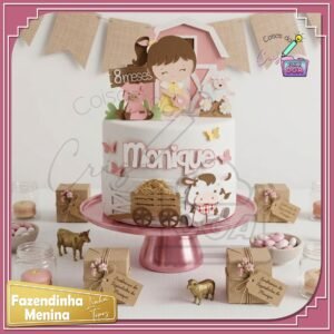 Arquivo De Corte Topo De Bolo Fazendinha Rosa Menina 1