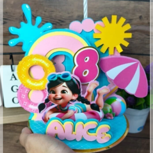 Arquivo De Corte Topo De Bolo Pool Party Menina Vela Cenário 4