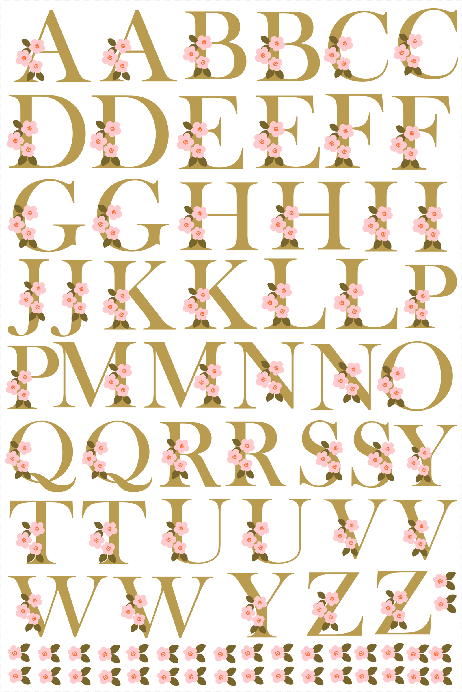 Arte Dtf Uv Alfabeto Floral Verde