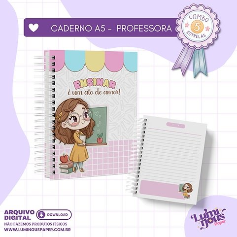 Encadernação Combo ESTRELAS CADERNO A5 Dia Dos Professores 1