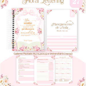 Encadernação Professores Floral Delicado (Agenda, Bloco, Cadernos, Caneca, Marca Pag, Notepad E Planner)