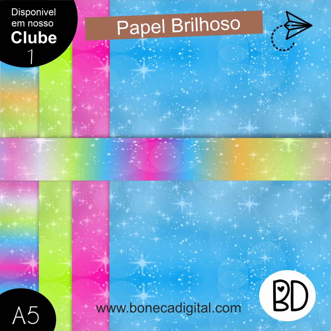 Kit Digital 19 Papeis Brilho Paleta Cores Forte 3