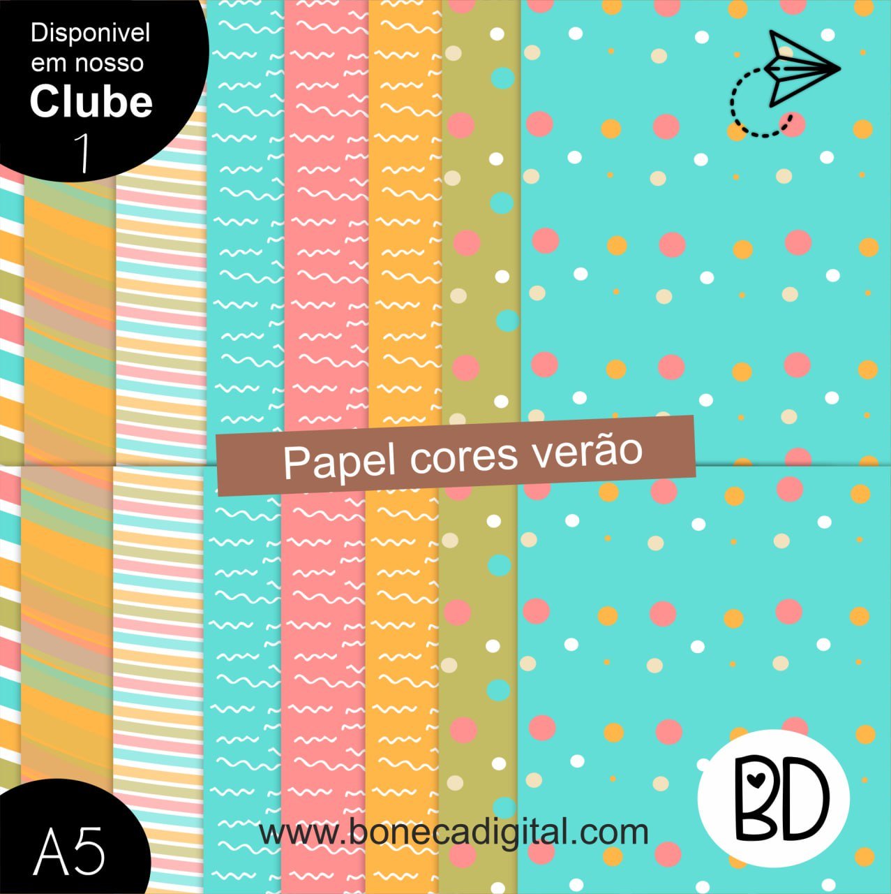 Kit Digital 21 Papeis Cores Verão 5