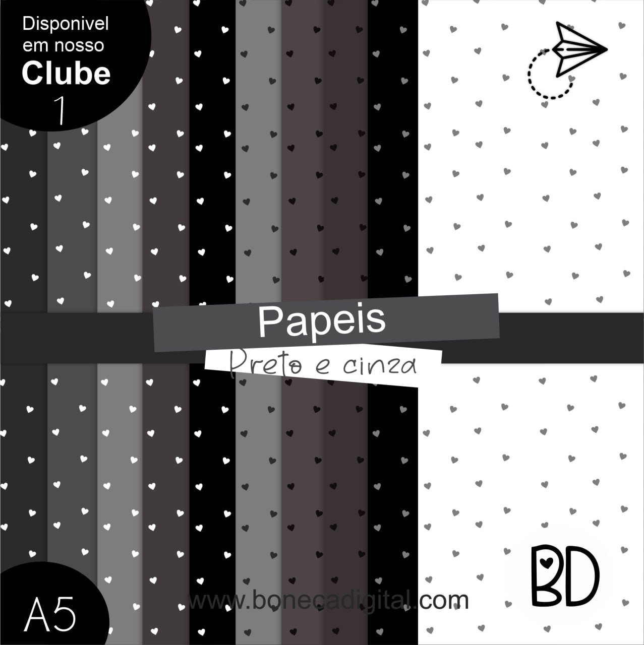 Kit Digital 22 Papeis Cotação Cinza E Preto 6