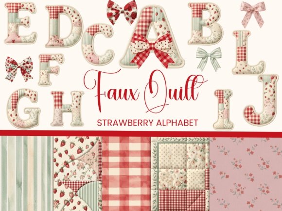 Kit Digital Alfabeto Patchwork Morango 8