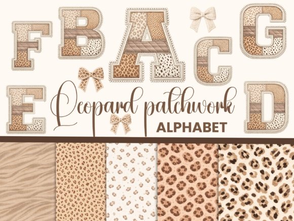 Kit Digital Alfabeto Patchwork Oncinha Leopardo 9