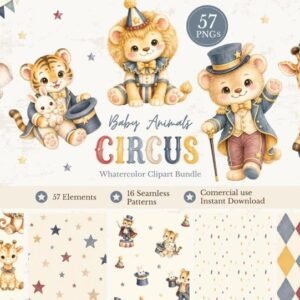 Kit Digital Animais Circo Azul E Vermelho Sweet Baby Circus Animals Blue E Red 1