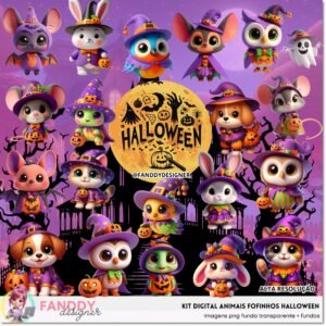 Kit Digital Animais Fofos Halloween 1