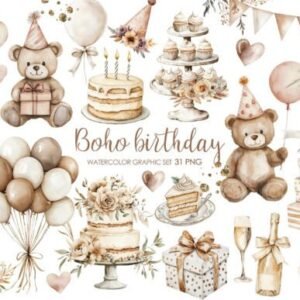 Kit Digital Aniversário Boho Beje 1