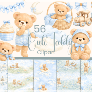 Kit Digital Baby Ursinho Azul Aquarelado Teddy Bear 2