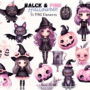 Kit Digital Black And Pink Halloween 1