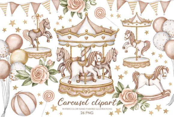 Kit Digital Carrossel Beje Com Cavalinhos 6