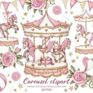 Kit Digital Carrossel Rosa Com Cavalinhos 7