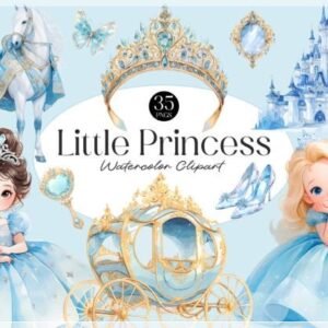 Kit Digital Cinderela Princesa Arquarelada Blue Little Princess 1