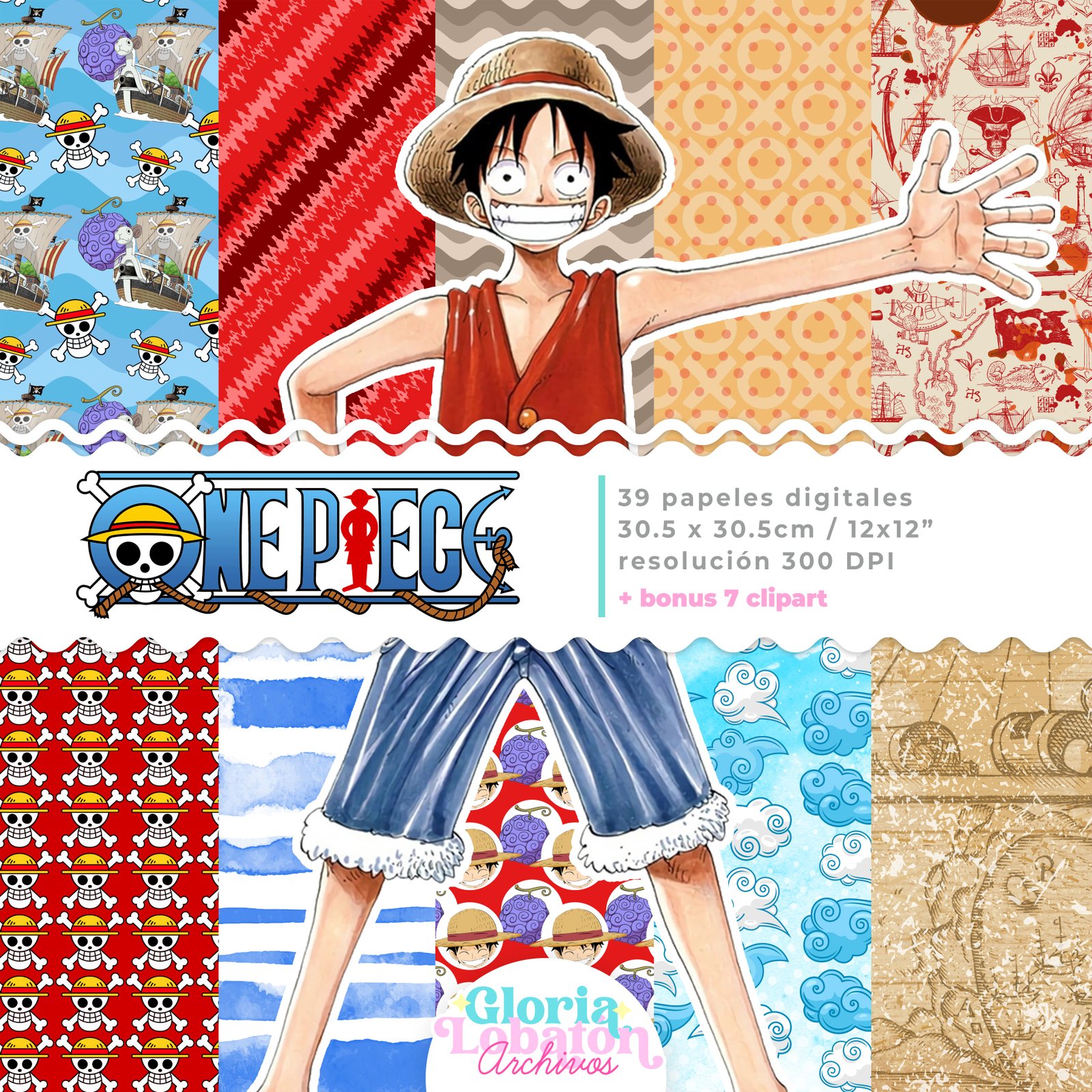 Kit Digital Coleção Papeis Digital One Piece 3