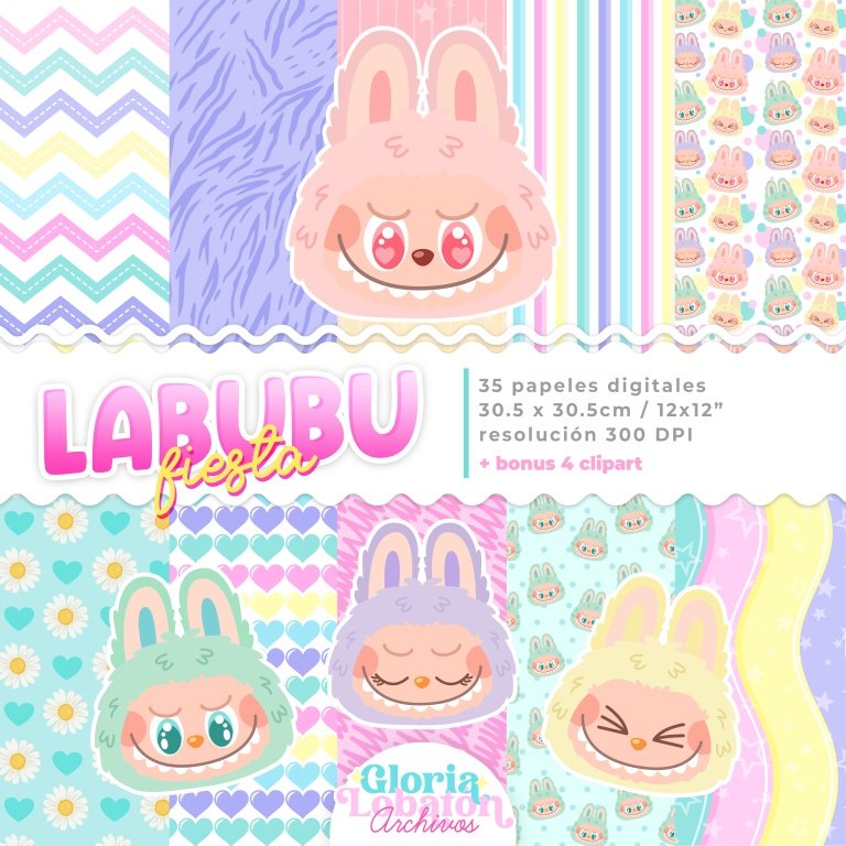 Kit Digital Coleção Papel Digital Labubu Festa 4