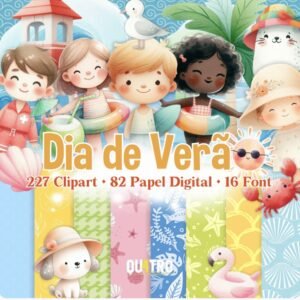 Kit Digital Dia De Verão Cliparts, Papéis Digitais E Fontes 2