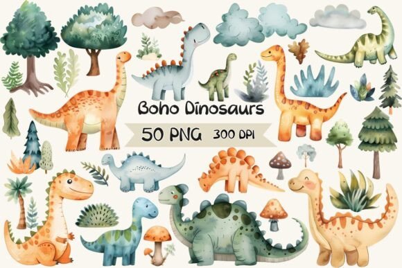 Kit Digital Dinossauro Boho 1