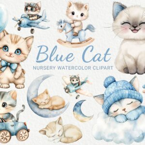 Kit Digital Gato Gatinho Azul 2