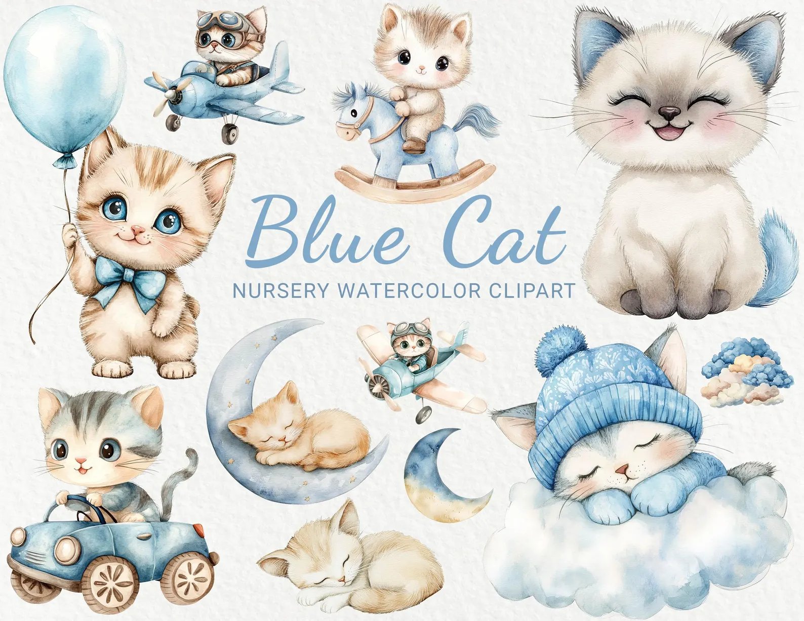 Kit Digital Gato Gatinho Azul 2