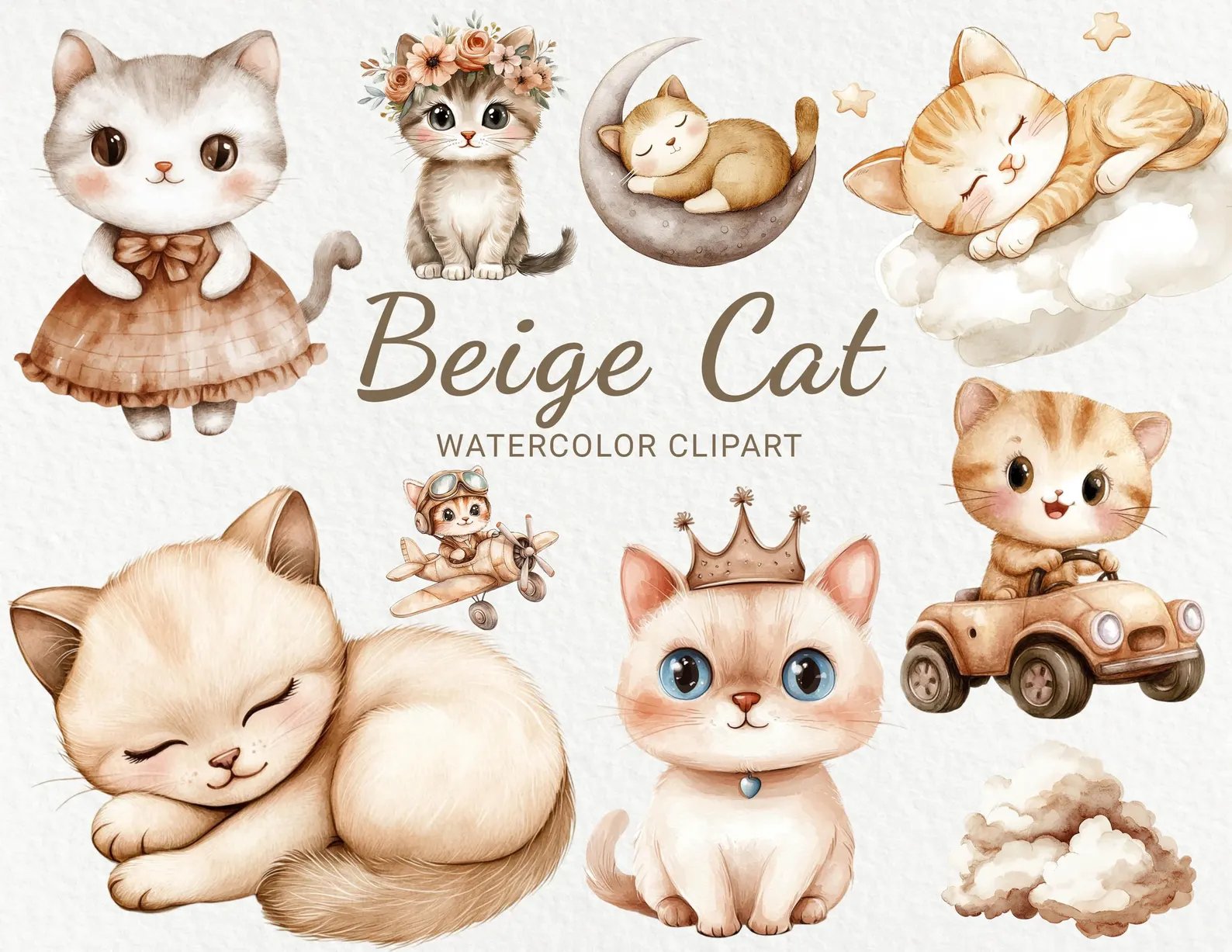 Kit Digital Gato Gatinho Bege 3