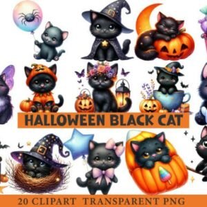 Kit Digital Halloween Gato Preto 9