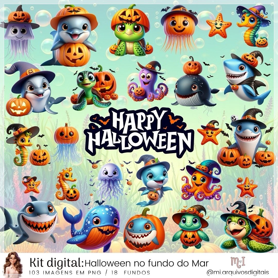 Kit Digital Halloween No Fundo Do Mar 8
