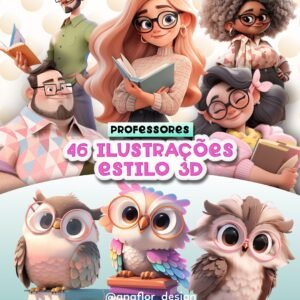 Kit Digital Ilustrações Professores Estilo 3d 1