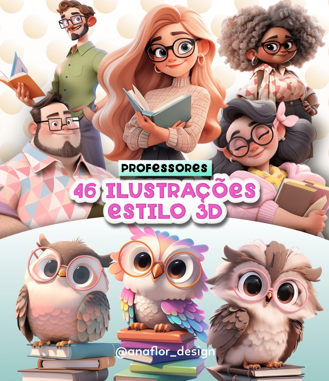 Kit Digital Ilustrações Professores Estilo 3d 1
