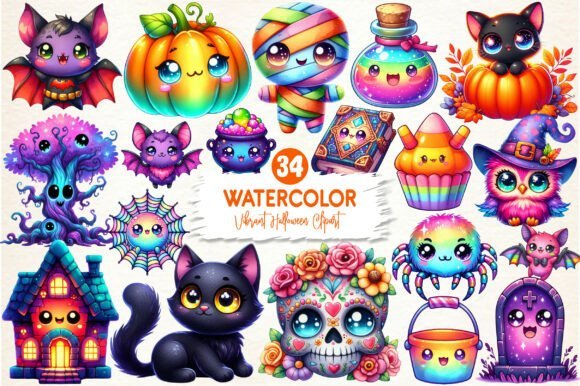Kit Digital Kawaii Vibrante Halloween 4