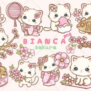 Kit Digital Kawaii A Gatinha Branca Sakura 5