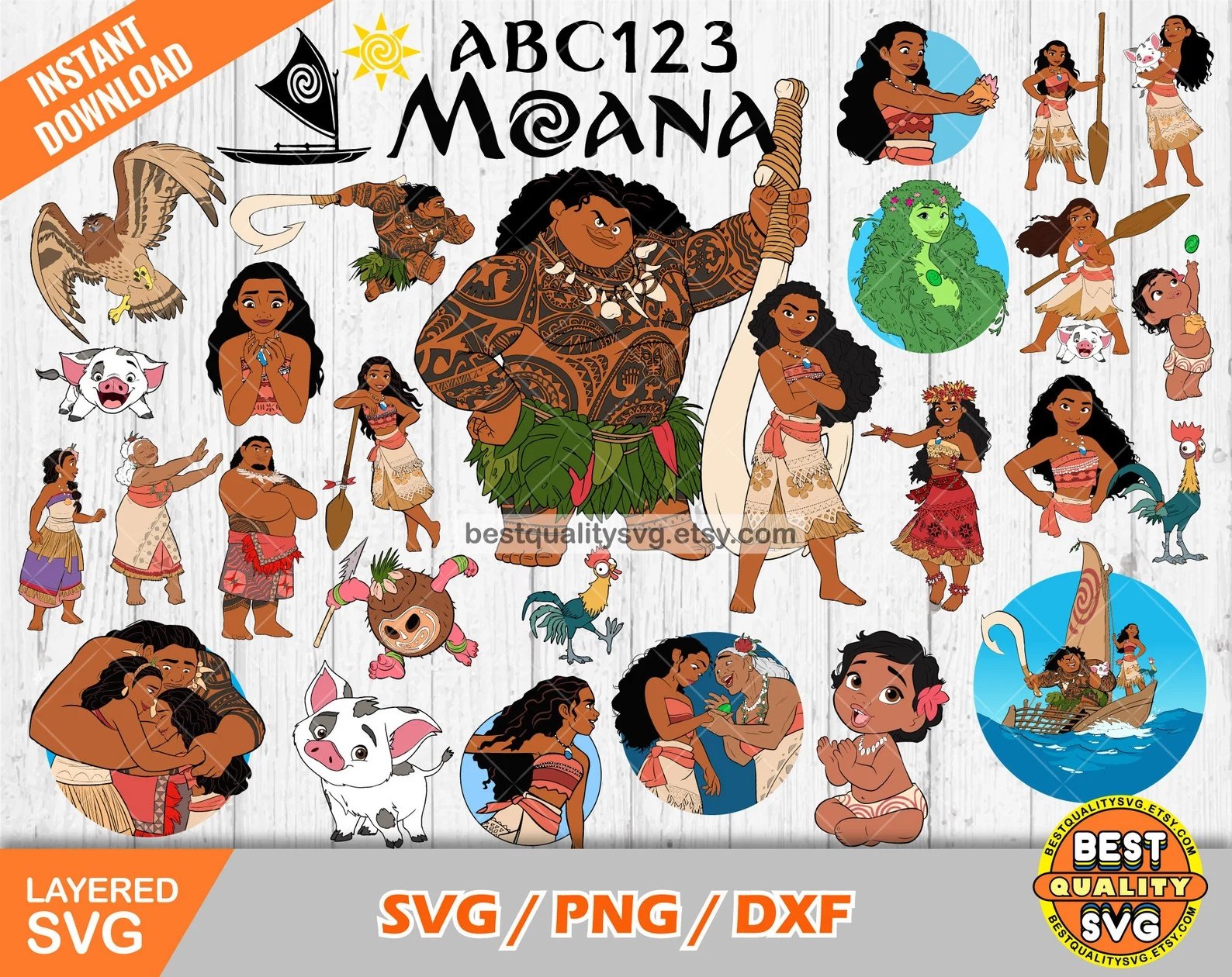 Kit Digital Moana + Alfabeto, Arquivos De Corte Moana Para Cricut Silhouette 3
