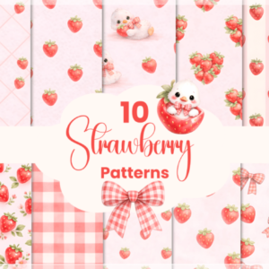 Kit Digital Morango Watercolor Sweet Strawberry Papéis Digitais 7