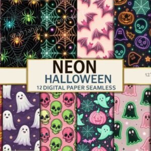 Kit Digital Neon Halloween Digital Paper 4