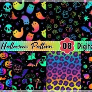 Kit Digital Neon Halloween Pattern 6