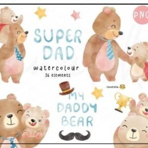 Kit Digital Pai Urso Dia Dos Pais Aquarela 17