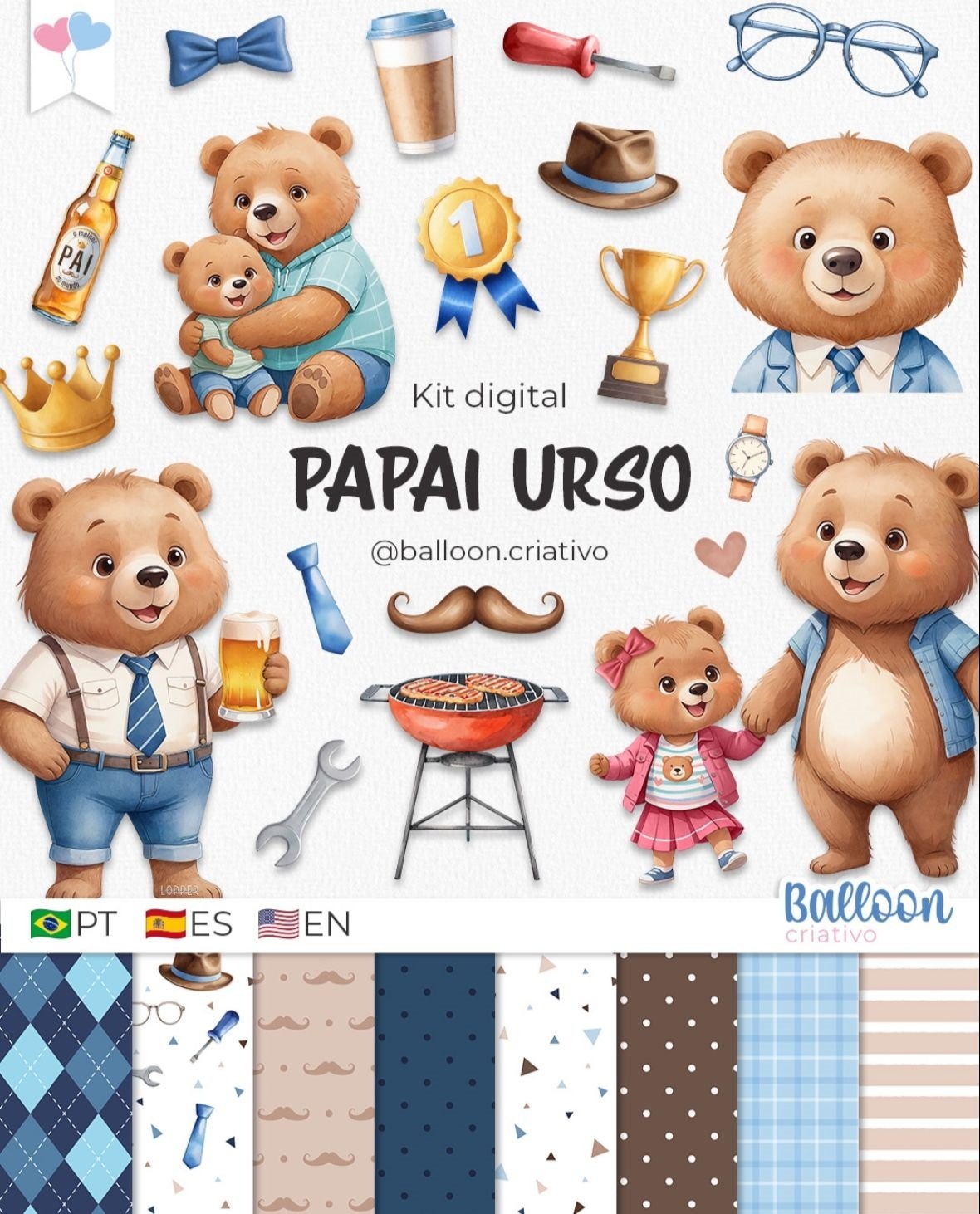 Kit Digital Papai Urso Dia Dos Pais 6