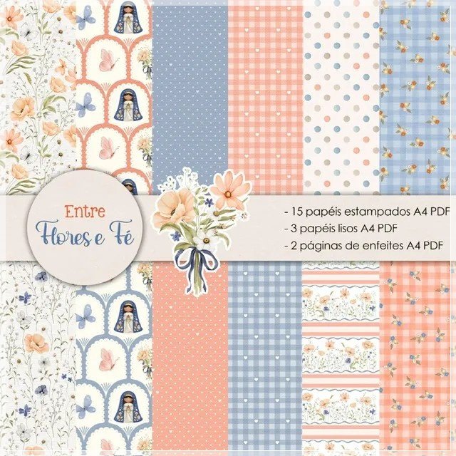 Kit Digital Papéis Nossa Senhora Entre Flores E Fé 1
