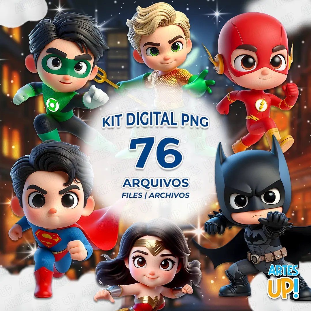 Kit Digital Heróis Liga Da Justiça 3d Cute 2