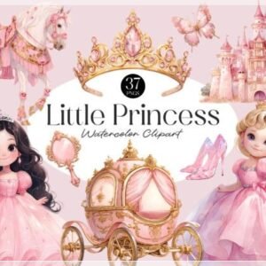 Kit Digital Princesa Aquarela Pink Little Princess 2